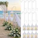 Novabright 8 Sets Wedding Lantern Aisle Decoration Including 8 Pcs White Lantern with LED Candle and 8 Pcs 32'' High Shepherds Hooks for Outdoor Wedding Weddings Holiday Decoration
