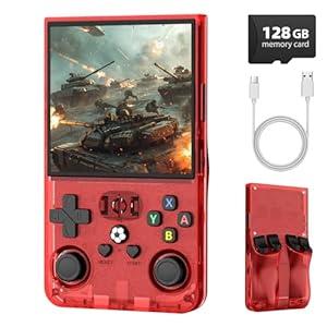 R36MAX Retro Handheld Games Console, Retro Game Console with 4.0 inch IPS HD Screen, Video Game Consoles with 64GB Memory, Portable Gaming Player for Travel, Gift for Teen or Partner, Red