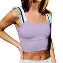 LAMISSCHE Womens Cropped Workout Tank Tops Padded Sports Bra Time Out Tank Ruffle Athletic Yoga Gym Camisole Tops (Purple, XS)