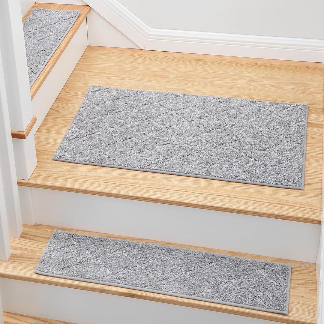 MBIGM Non-Slip Carpet Stair Tread Mat 20" x 32" Landing Rug - Matching Mat Soft Plush Comfort Non-Skid Safety Rug Slip Resistant - Light Gray