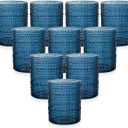 YOUBET 24PCS Plastic Drinking Glasses - 14OZ Blue Hobnail Drinkware Glasses - Vintage Glassware Textured Beaded Cups for Water, Beer, Whiskey, Juice and Various Mixed Drinks