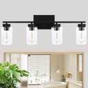 4 Light Bathroom Vanity Light Fixtures, Matte Black Modern Wall Lights with Clear Glass Shade, Vintage Wall Sconce Lighting for Living Room, Mirror, Bedroom, Hallway (Black, 4-Lights)