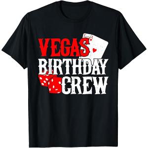 Vegas Birthday Crew Black Crew Neck T-Shirt, Unisex Adult, Short Sleeve, Modern Party, Letter Print, Size: Small