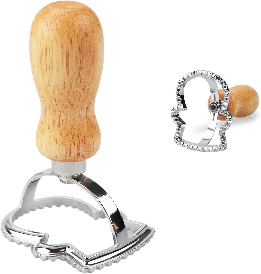 Wooden Handle Stainless Steel Cookie Stamps,Christmas Snowman Cookie Cutter Custom Embossed Biscuit Stamp for Baking, Durable Cookie Decorating Tools