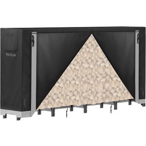 10ft Firewood Log Rack with Cover Outdoor, Heavy Duty Indoor Outdoor Firewood Storage Log Rack with Cover Combo Set Black