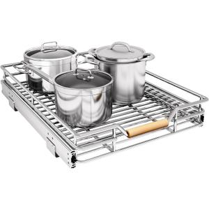 Pull out Cabinet Organizer, 15"W X 21"D, Heavy Duty Smooth Sliding Under Cabinet Shelves for Pots and Pans, Full-Extension Roll out Drawers, Slide out Organization for Home Kitchen Pantry (Chrome)