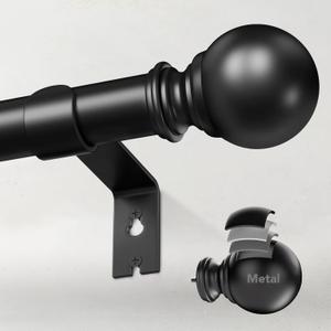 Heavy Duty Curtain Rods for Windows 32 to 90 Inch, 1 Inch Black Curtain Rods Adjustable and Easy Installation, Elegance Design Decorative Long Drapery Rod with Metal Finials (W9,Black,32-90")