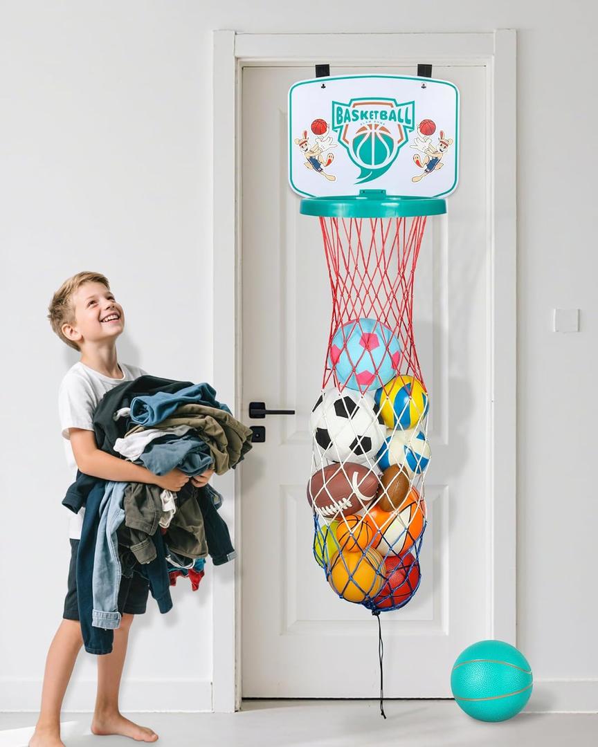 Basketball Hamper Toy for Kids  Fun Over-the-Door Laundry Hoop with Ball  Build Good Habits Early & Keep the Floor Tidy(Green)