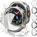 Tensea [5+5Pack for Samsung Galaxy Watch 7 Ultra Screen Protector Case 47mm Accessories, Hard PC Bumper/HD Anti-Fog Tempered Glass Protective Film, Face Cover Set Galaxy Watch 7 Ultra Case Women Men (Clear/Titanium Gray/Titanium Silver/Titanium Black/Black)