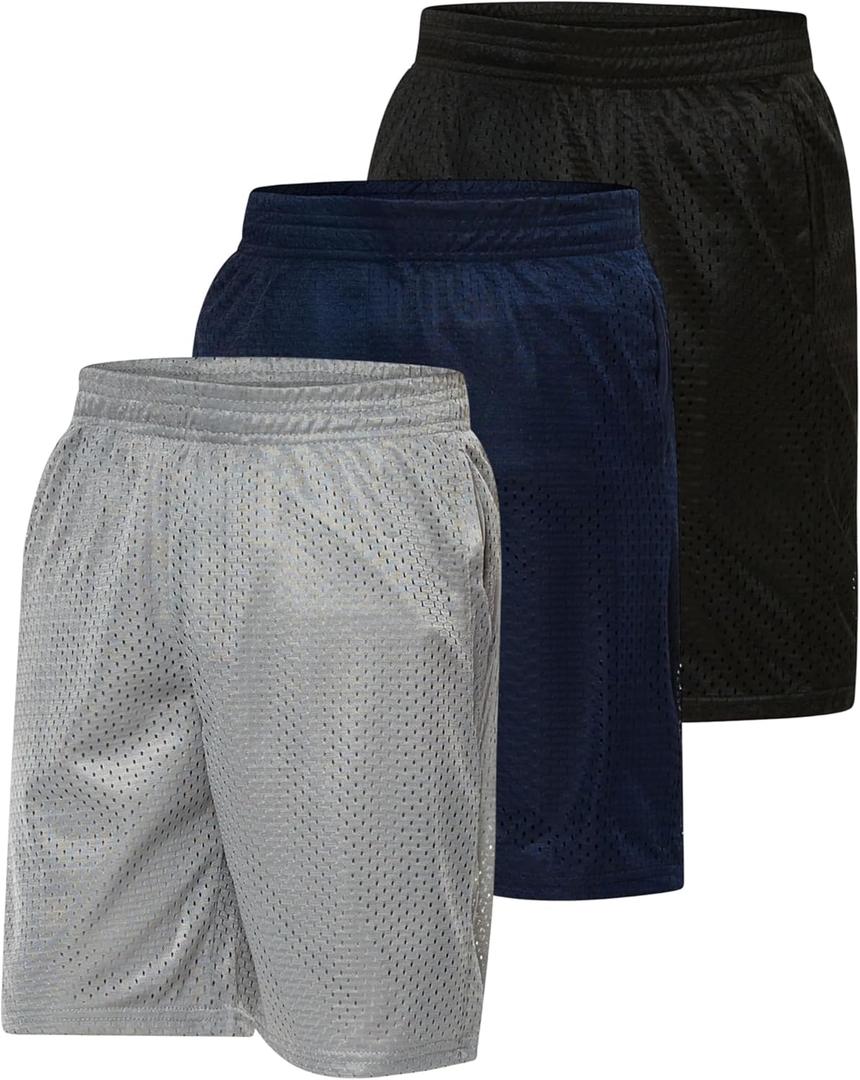 Ultra Performance Boy's Basketball Short's 3 Pack Mesh Athletic Shorts Youth Basketball Soccer & Gym Short for Active Boys (Large, Black / Lt Grey / Navy) Ultra Performance Boy's Basketball Short's 3 Pack Mesh Athletic Shorts Youth Basketball Soccer & Gym Short for Active Boys (Large, Black / Lt Grey / Navy)