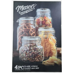 Mason Craft and More 4 Piece Set Glass Clamp Jar Storage Kitchen Craft Set