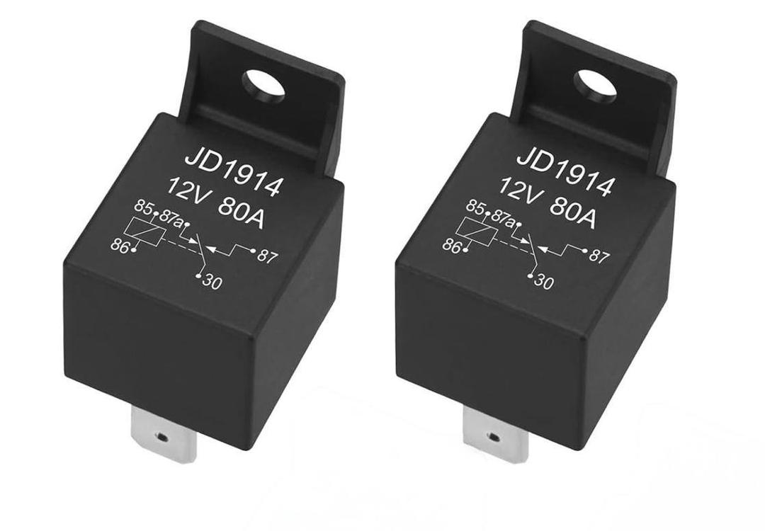 2 Pack JD1914 Car Relay, 12V 80A, 5 Pin SPDT, Automotive Switches and Starters, Waterproof Relay for Boat Tractor Truck Motorcycle (2)