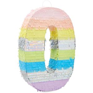 Large Number 0 Pinata for Girl's Birthday Party Decorations, Rainbow Pastel (21" x 14.7" x 4")