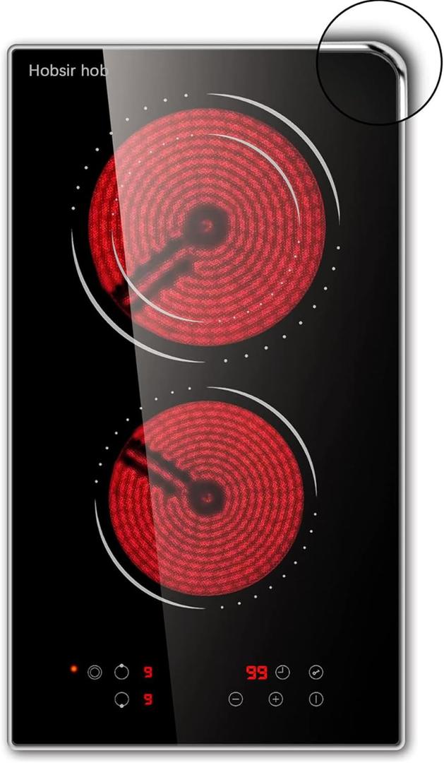 Hobsir hob 2 Burners Electric Cooktop, 12 inch Electric Stove Top Burner, Built-in Ceramic Stove with Touch Control, Timer, Safety Lock, 9 Power Levels 3200W, 220V-240V Hard Wire (No Plug)