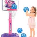 YESHIN Toddler Basketball Hoop Adjustable Height 30-55 Inch with 4 Balls, Large Stable Water-Fill Base, Indoor Outdoor Poolside Kids Basketball Goal for Boys Girls Ages 1-8 Birthday Gift -Pink