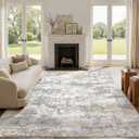 7x9 Area Rugs for Living Room: Washable Large Neutral Abstract Rug Soft Non Slip Stain Resistant Low Pile Indoor Carpet for Bedroom Dining Room Nursery Office Playroom - Grey White Brown