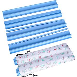 Mahjong Racks with Pushers, Blue Wooden American Mahjong Tile Pushers and Racks Set of 4, with White Printed Mahjong Racks Drawstring Bag, Mahjong Accessories (19.68 Inches), 19.68 inches x 2.55 inches x 1.06 inches