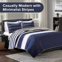 Comfort Spaces Quilt Set Trendy Casual Fun, Vibrant Color Design, Hypoallergenic All Season, Lightweight Coverlet Bedspread Cozy Kids Bedding & Sham Twin/Twin XL Verone White Blue Stripe 2 Piece