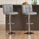 DUMOS Bar Stools Set of 2, 24 inch Counter Height Bar Chairs, Upholstered Modern Kitchen Barstools with Metal Base, PU Leather Saddle Stools for Kitchen Island, Grey