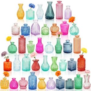 Glass Bud Vases in Bulk Small Mini Colorful Colored Vase for Flowers 40pc