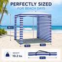 Beach Cabana, 6.6'6.6' Portable Beach Canopy with Side Wall, Easy Up UPF 50+ Beach Tent Sun Shelter with Sand Pockets, Waterproof Cabana Umbrella Tent for Family, Backyards, Camping, Blue Stripe