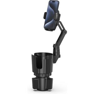 Phone Holders for Your Car, 2 in 1 Universal Cup Holder Expander Adjustable Base with Phone Mount, Long Arm with 360Rotation Cup Holder Phones Mount for Car Compatible with All Smartphones