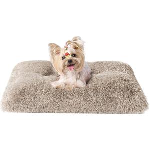 EHEYCIGA Fluffy Dog Crate Bed for Small Dogs, Plush Faux Fur Crate Pad, Calming Anti Anxiety Small Dog Bed, Washable Soft Warm Mat with Non-Slip Bottom, Taupe