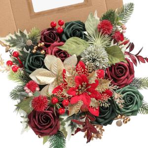 Serra Flora Artificial Christmas Flowers Greenery Combo Box Set Faux Flowers Bulk Flower Leaf with Stems for DIY Tree Ornaments Xmas Wreath Floral Arrangements Centerpieces (Chrismas Red)