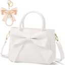 Abbylike Cute Purses for Women Mother Day Gift Leather Crossbody Bag with Bow Handbags with Adjustable Shoulder Strap (White)