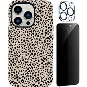Leopard Design for iPhone 12 Case for Women,with Privacy Screen Protector and Camera Cover,Cheetah Print Phone Case for iPhone 12