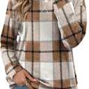 RUMIA Women's Crew Neck Sweatshirt Loose Pullover Long Sleeve Shirts Soft Tops for Women Fall Clothes 2025 (Medium, Beige Plaid)