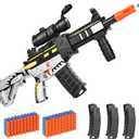 Realistic Toy for Nerf Guns Dart - Electric Sniper Rifle with Scope 120 Soft Bullets 3 Magazine, Automatic Foam Blaster for Boy Age 8-12 Years Old, Indoor Outdoor Present for Adult Kid Holiday (Silver)
