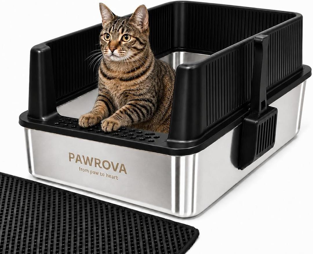 304 Stainless Steel Litter Box, XL Open Top with High Sides