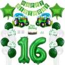 Daimay 23PCS Farm Green Tractor Birthday Decorations Tractor Party Supplies 16th Happy Birthday Banner Farm Barn Tractor Balloon Green Number Foil Balloon Cake Toppers for Girls Boys Kids Baby Shower