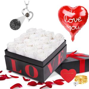 Preserved Flowers in a Box with Necklace Mothers Day Gifts for Mom Flowers for Delivery Prime That Last 3-5 Years 16 White Forever Roses Anniversary Birthday Gifts for Her Wife Women Girlfriend