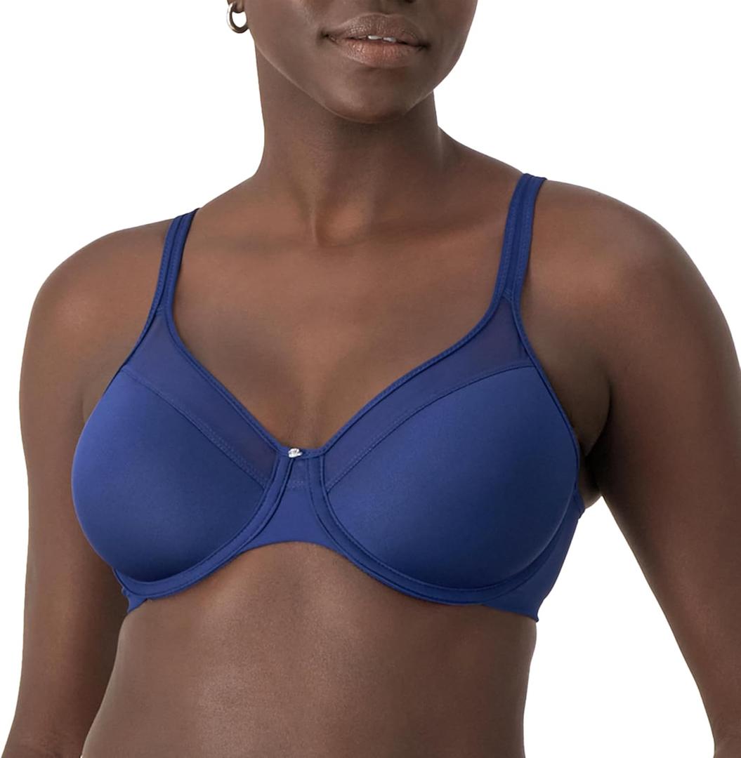 Bali Women's Seamless Underwire Bra, One Smooth U Smoothing Underwire Bras for Women, Convertible Straps, Ultra Light (Blue, M) 36D