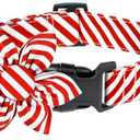 Malier Christmas Dog Collar with Flower, Red Dog Christmas Collar with Buckle Adjustable Cotton Collar for Small Medium Large Dogs Puppy (Red Stripe, Medium)