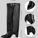 Ankis Fold Over Knee High Boots for Women Chunky Heels Pointed toe with Side Zipper Long Tall Boots, Size 9
