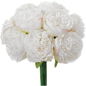 10PCS White Realistic Silk Peonies Bouquet, Waterproof & UV Resistant Faux Peony Flowers, All-Weather Artificial Stems for Outdoor, Grave, Wedding Centerpiece & Home Decor