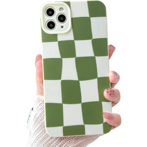 2 x NITITOP Compatible with iPhone 11 Pro Max Case Cute Aesthetic Checkerboard Larger Blocks Pattern for Women Girl Trendy Slim Fit TPU Silicone Shockproof Full Camera Protection Cover - Green
