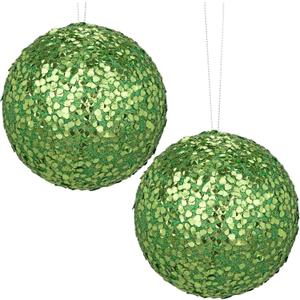 6" 2 Pcs Large Christmas Balls Ornaments Set Hanging Decorations, Green Big Xmas Tree Ornaments Balls, Shatterproof Glitter Indoor Christmas Decoration for Tree, Winter, Holiday, Party, Bowl Filler (#5.9"(15cm))