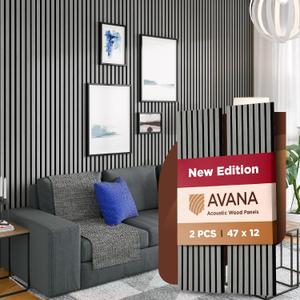 Avana Acoustic Wood Wall Panels 47.2 X 12.6 Inch Gray Oak Acoustic Panels 2 PCs Modern Wall Panels for Interior Wall Decor for Homes, Offices, Studios Sturdy and Durable Wood Panels for Wall
