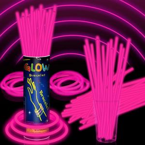 100 Pack 8 Pink Glow Sticks Bulk with 100 Connectors Neon Glow In The Dark Party favors Supplies for Holiday Birthday Party Decoration (Pink)