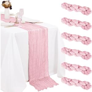 6 Pack Cheesecloth Table Runner 20 x 120 Inch Pink Boho Gauze Cheese Cloth Table Runners 10 FT Long Rustic Sheer Table Decorations for Wedding Party Baby Bridal Shower Birthday Holiday Home