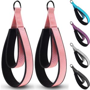 2PCS Comfortable Enhanced Thickness Pilates Double Loop Strap - D-Ring Strap for Home Gym & Yoga Workout Accessories (Pink)