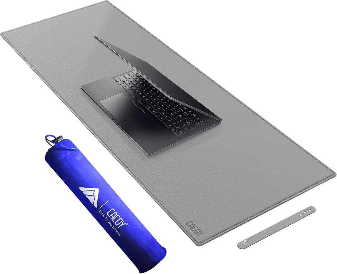 Cacoy 40" x 16" PU Leather Desk Pad Blotter, Extended Gaming Computer Mouse Pad, Waterproof Writing Pad Desktop Protector Mat for Office and Home (Grey)