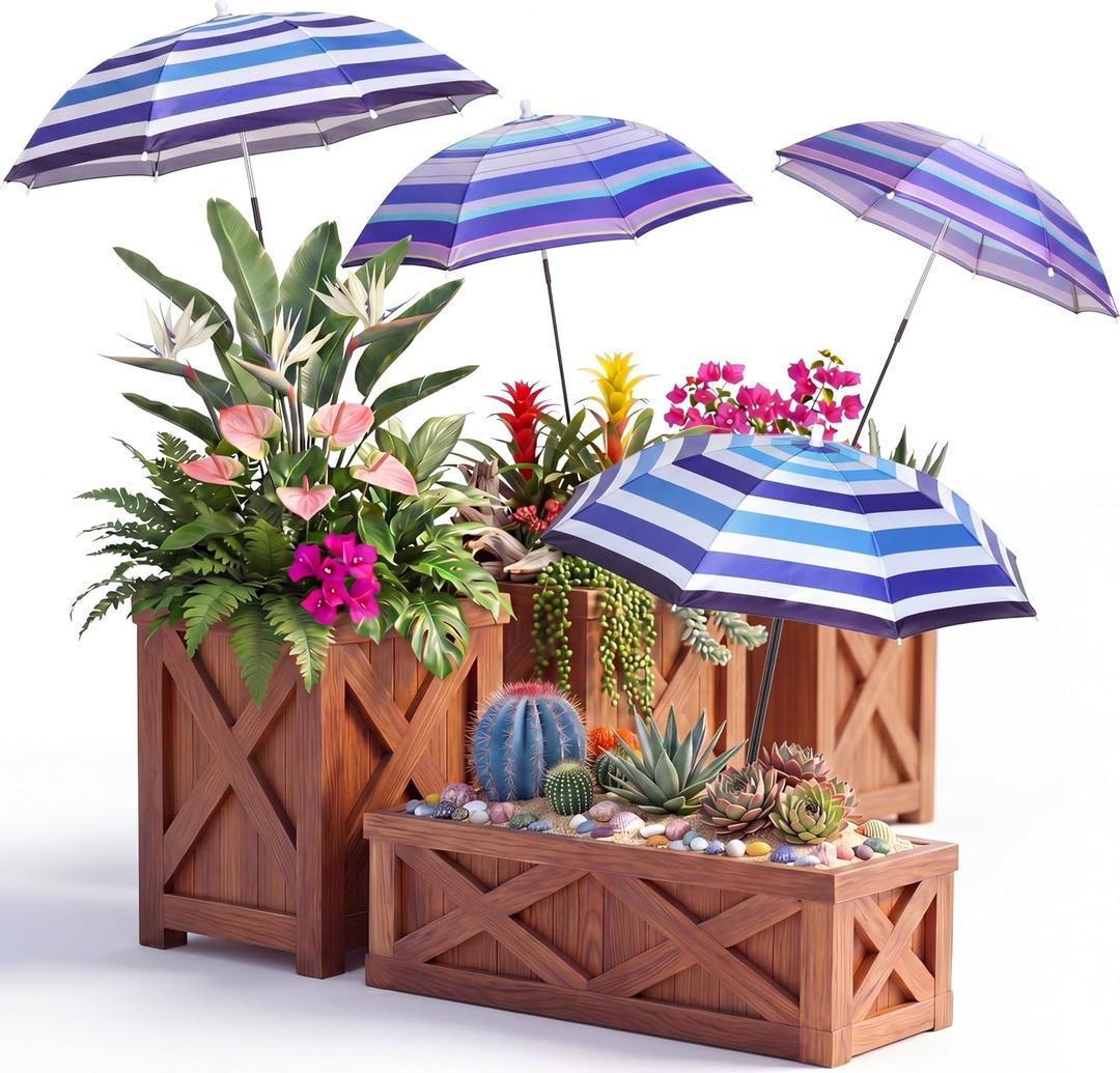 Abbylike 4 Set Plant Umbrellas for Outdoor Plants, Garden Umbrella Shade for Potted Plants and Garden Beds Plant Cover for Sun Summer Beach Terrace Lawn Swimming Pool (Stripe,Blue and White)