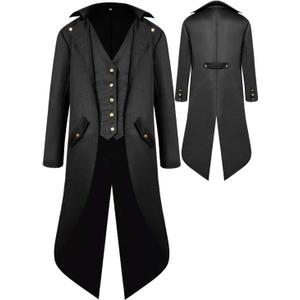 SIAEAMRG Renaissance Steampunk Tailcoat Halloween Costumes for Boys, Medieval Pirate Vampire Victorian Jacket Frock Coat Kids (Medium, Black)