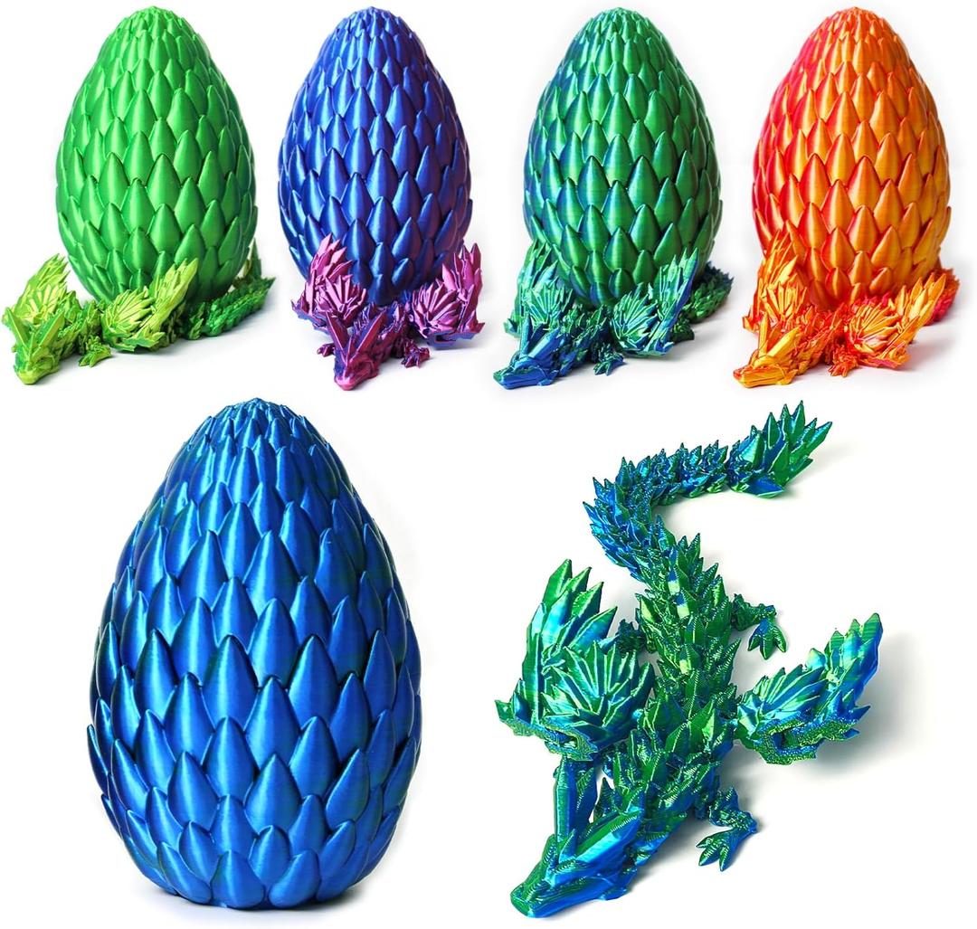 2 x 3D Printed Dragon Eggs Mystery Dragon Egg Glow in The Dark Articulated Animals Fidget Toy Crystal 3D Print Dinosaur Eggs for Kids Boys Girls Home Decor (Laser Green-12inch)