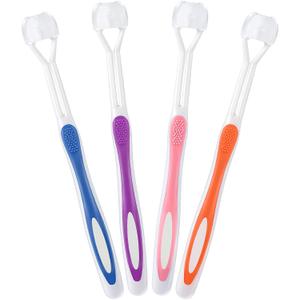 Boao 4 Pieces Toothbrush 3 Sided 7.1 Inch Autism Sensory Toothbrush 360 Degree Cleaning Travel Brush Complete Teeth Angle Clean Tooth(Pink, Blue, Orange, Purple)